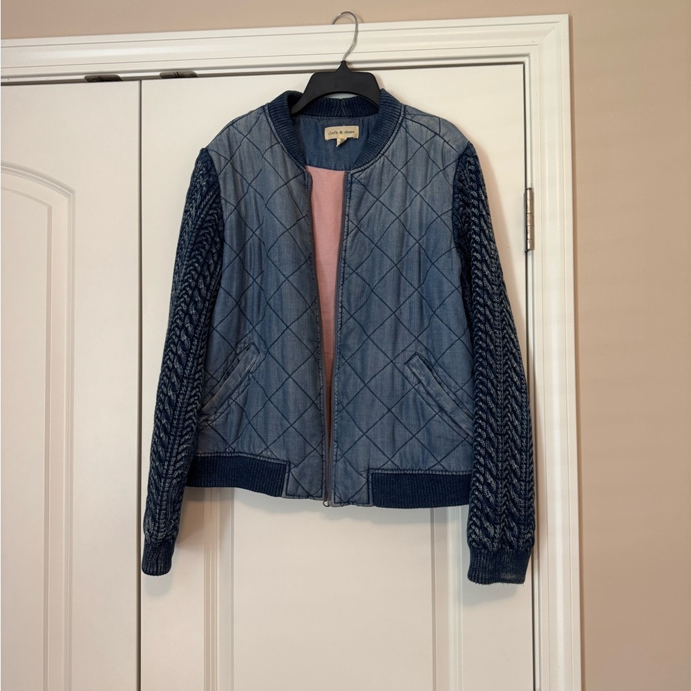 Anthropologie Quilted Bomber Jacket with Knit Sleeves